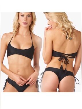 KAOHS Gypsy Halter Black Triangle Thong Bikini Set Size Medium Bottoms/Large Top